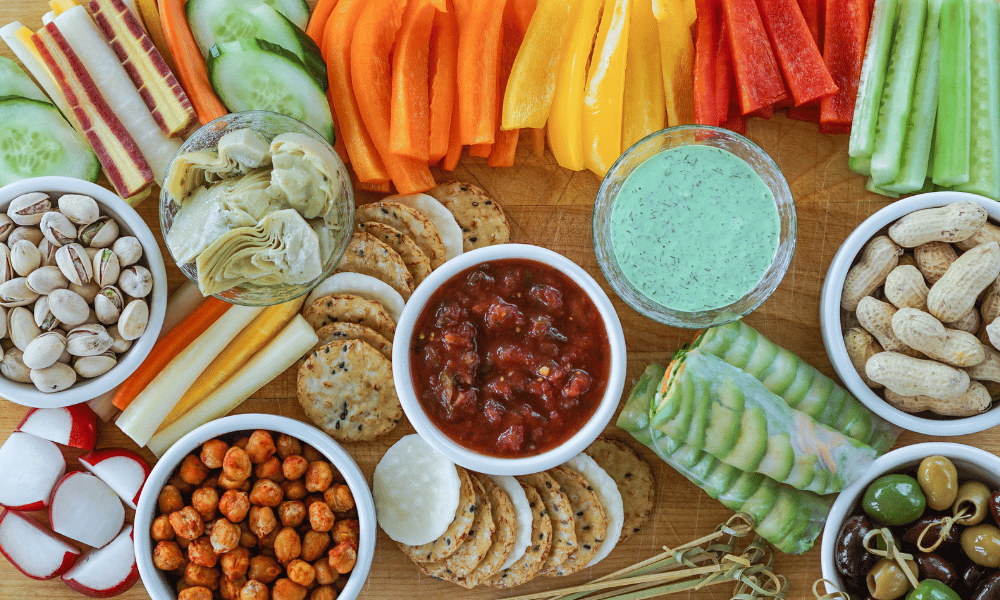 Crudite Board with Dips and Nuts