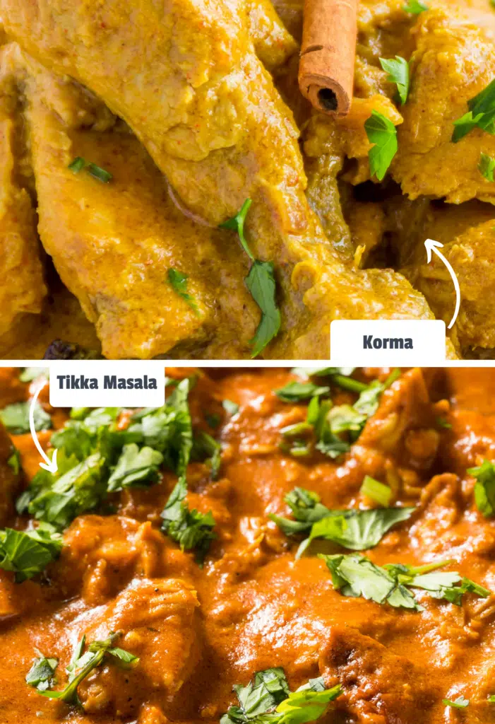 Korma and Tikka Masala Side by Side with Annotations